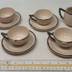 Vintage Tea Set Art Deco Off White and Gold Trim, 4 cups & saucers and Creamer